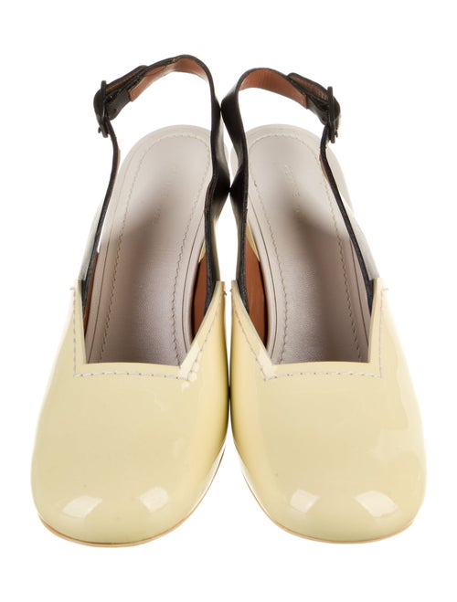 Celine Patent Leather Colorblock Pattern Slingback Pumps
