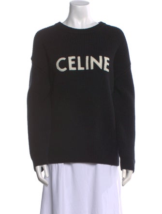 Celine Logo Ribbed Crewneck Wool Sweater