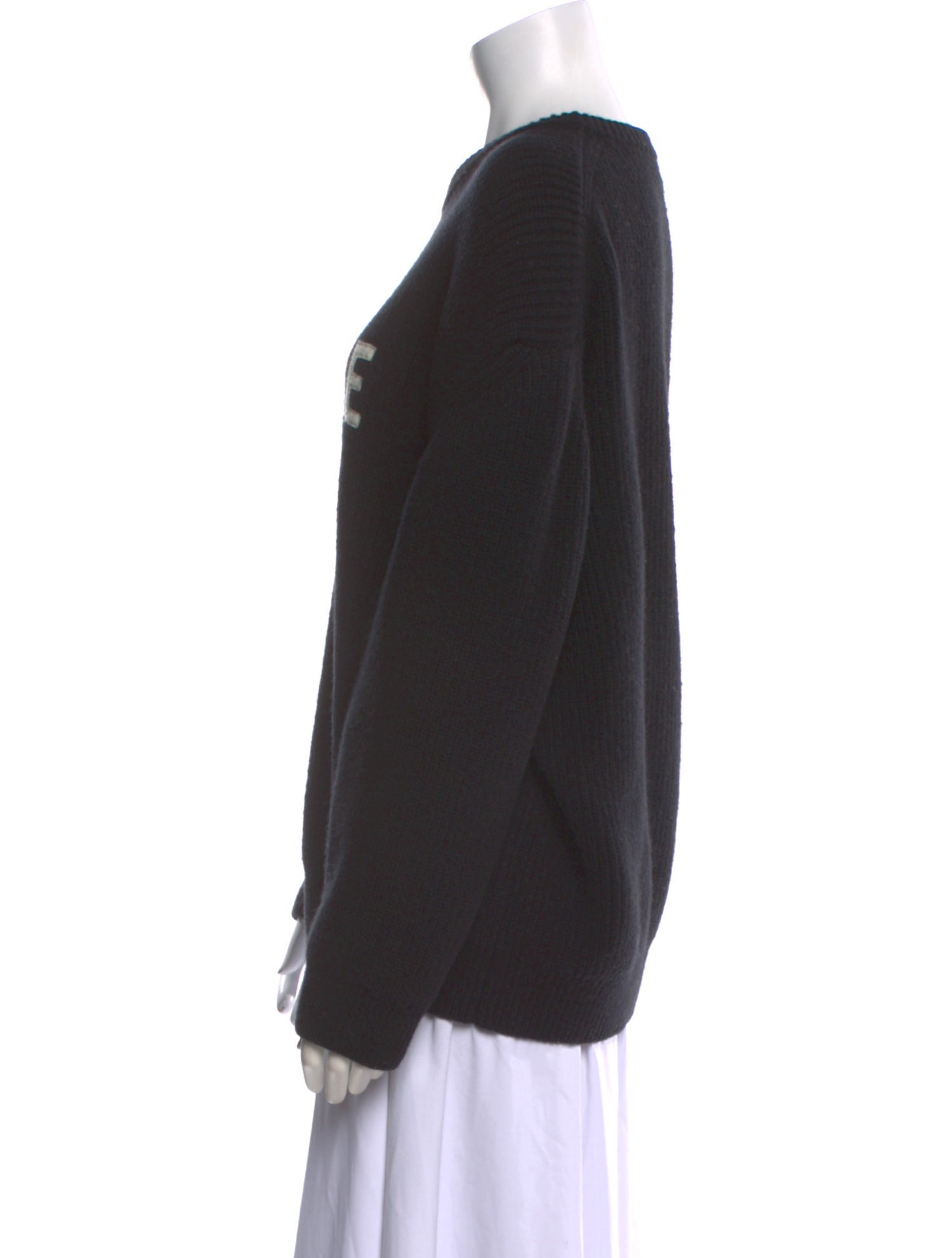 Celine Logo Ribbed Crewneck Wool Sweater