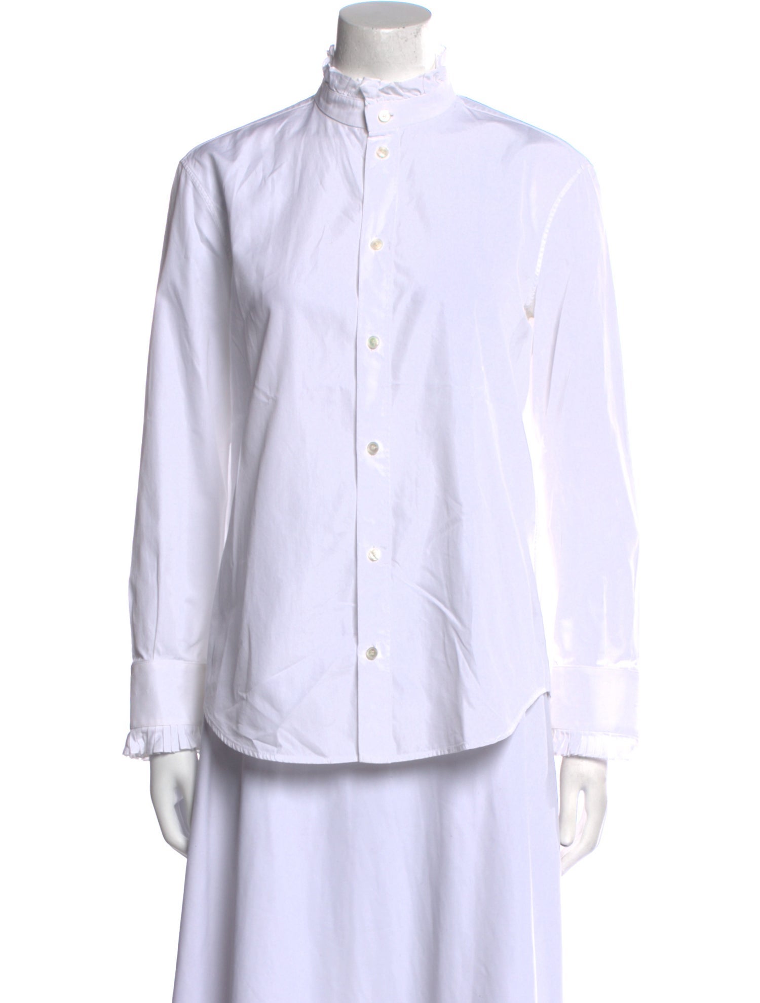 Celine Mock Neck Long Sleeve Button-Up Top