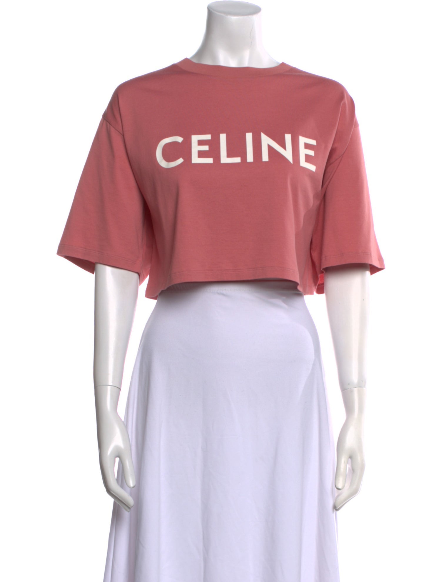 Celine Graphic Print Crew Neck Crop Top