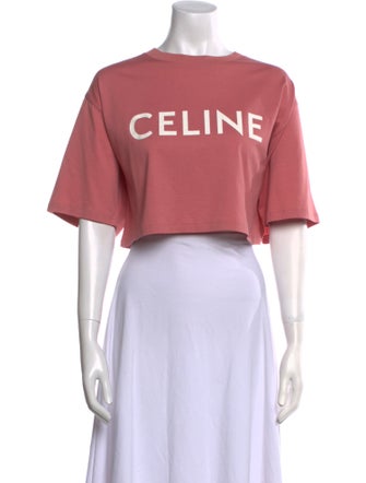 Celine Graphic Print Crew Neck Crop Top