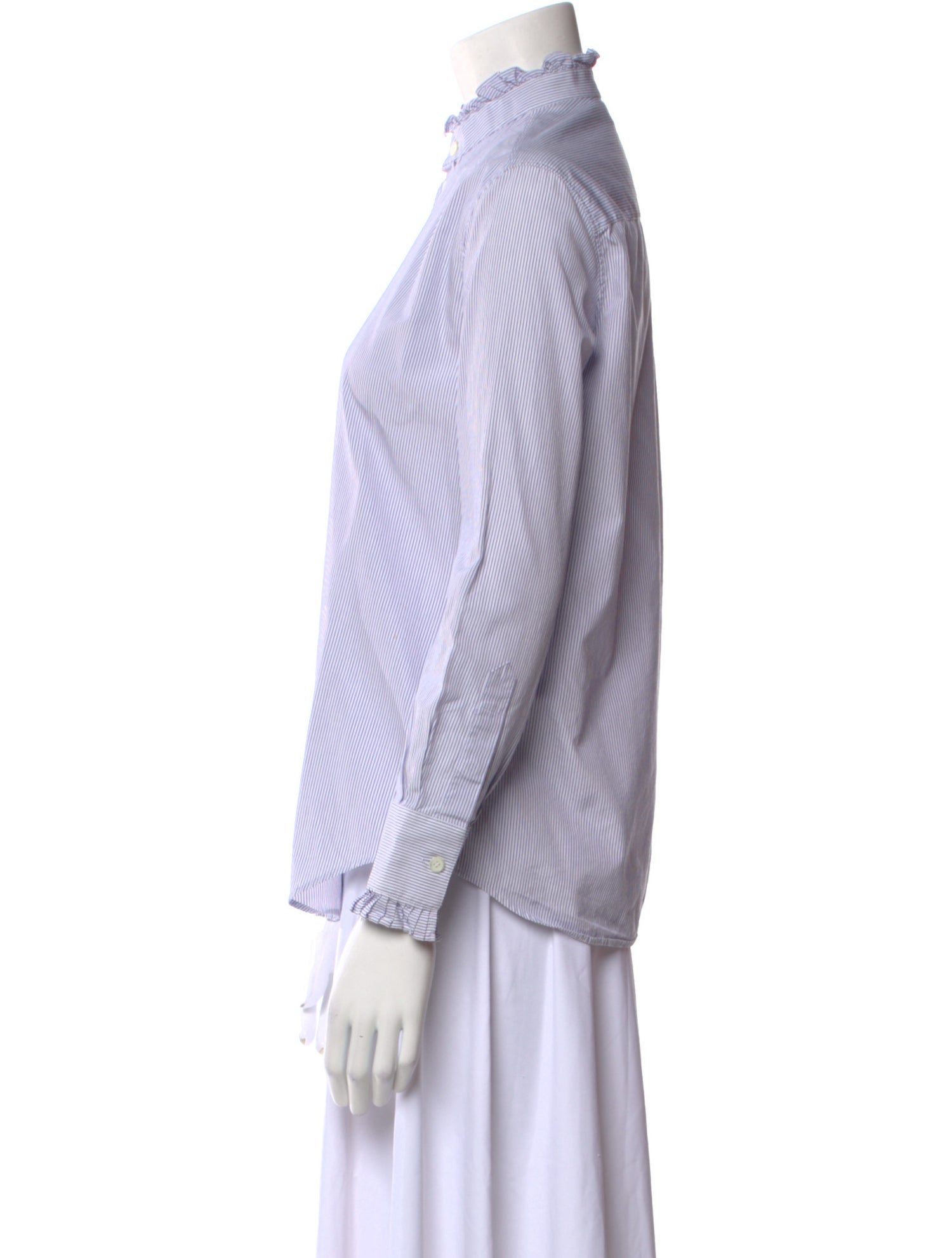 Celine Striped Mock Neck Button-Up Top