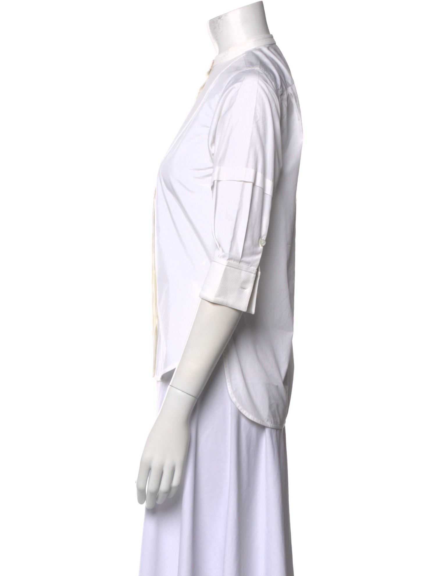 Celine Mock Neck Three-Quarter Sleeve Button-Up Top