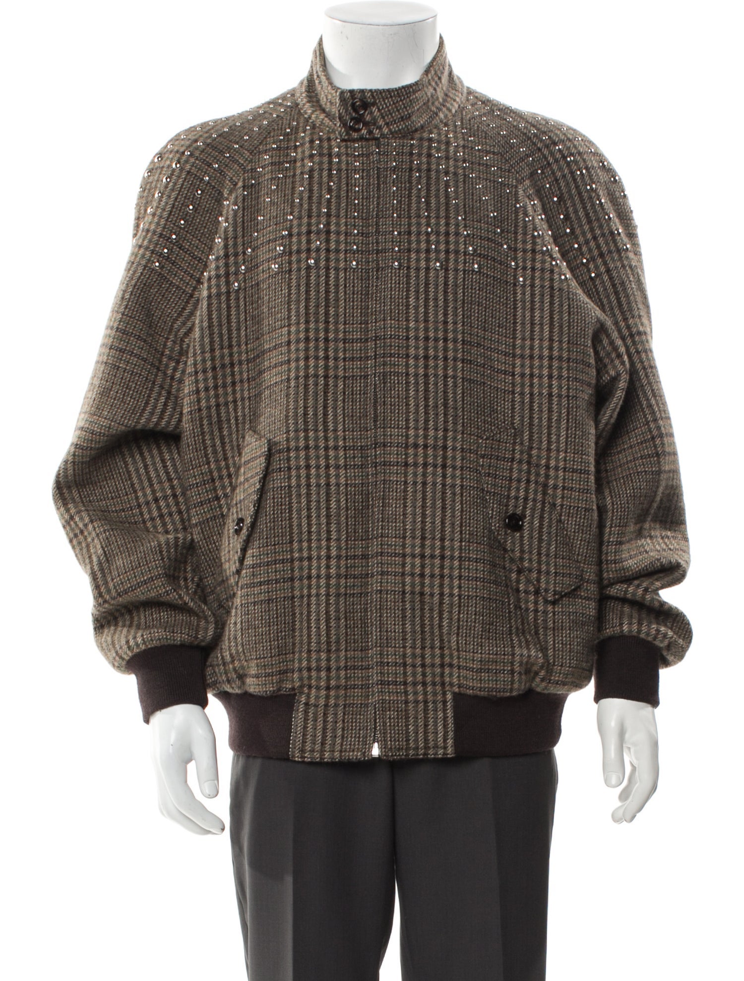 Celine Wool Plaid Print Bomber Jacket