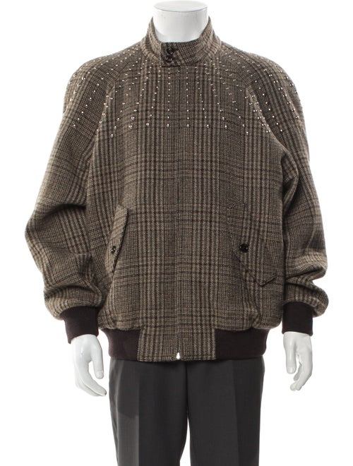 Celine Wool Plaid Print Bomber Jacket