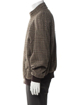 Celine Wool Plaid Print Bomber Jacket