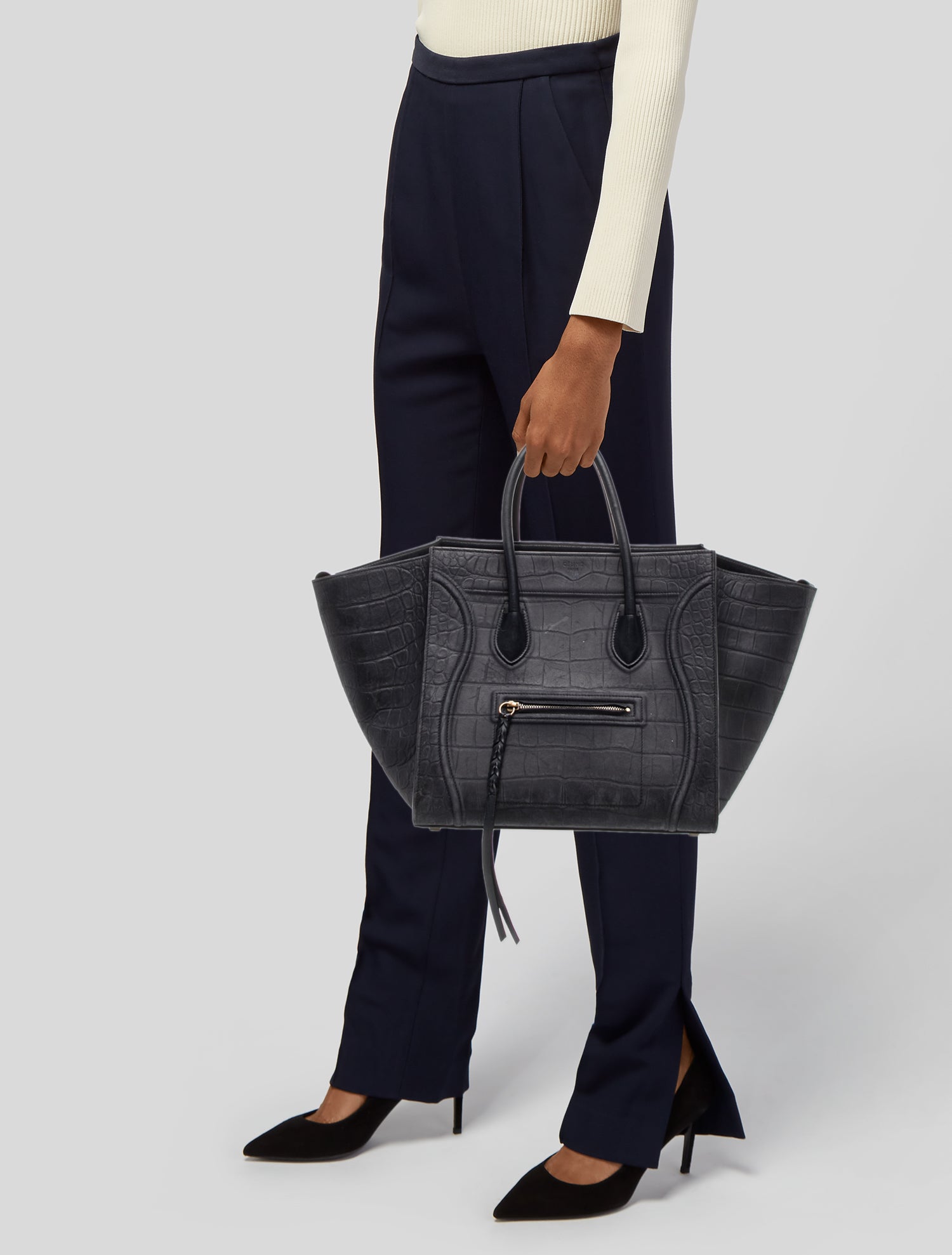 Celine Embossed Leather Luggage Phantom Medium