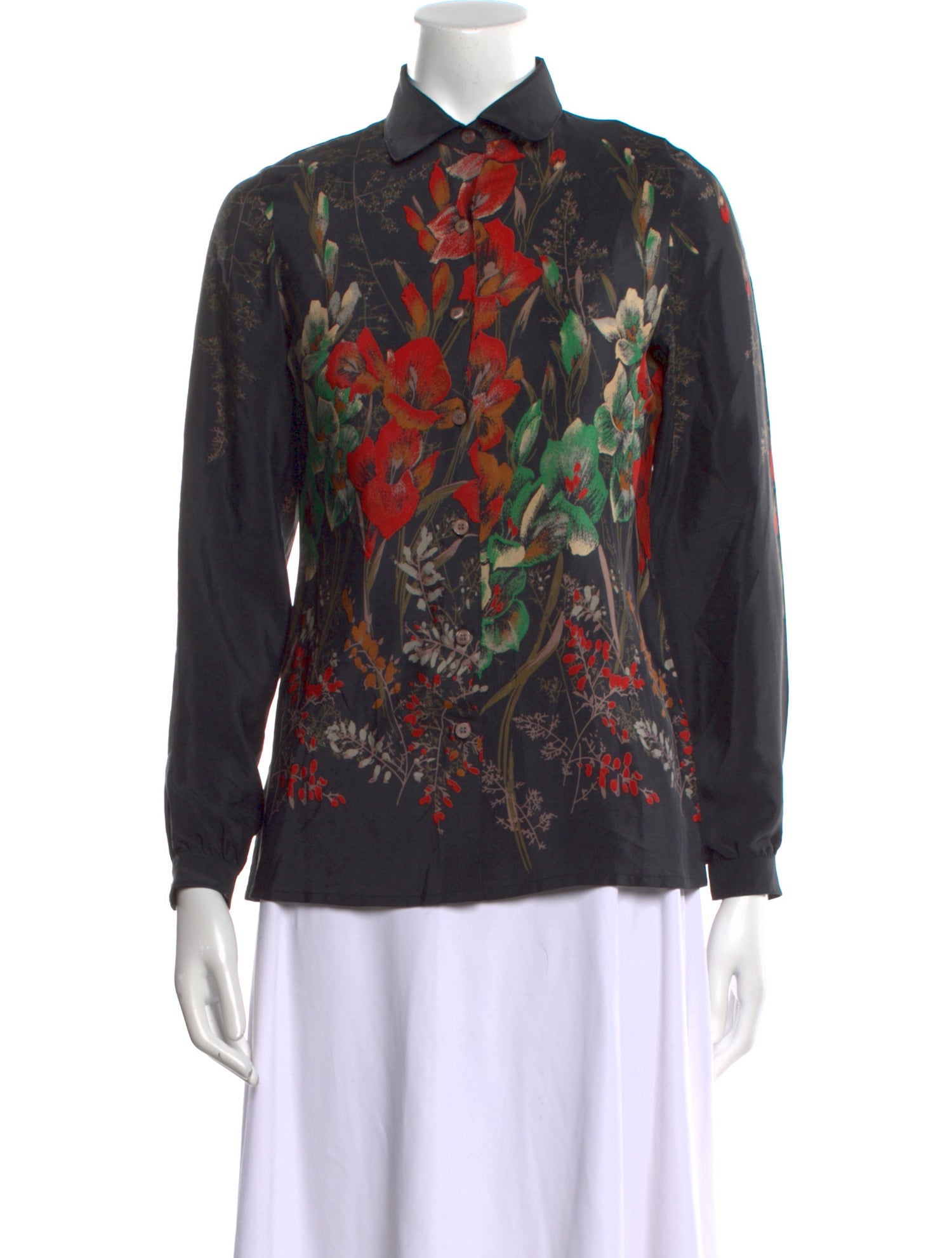 Celine Floral Silk Button-Up Top