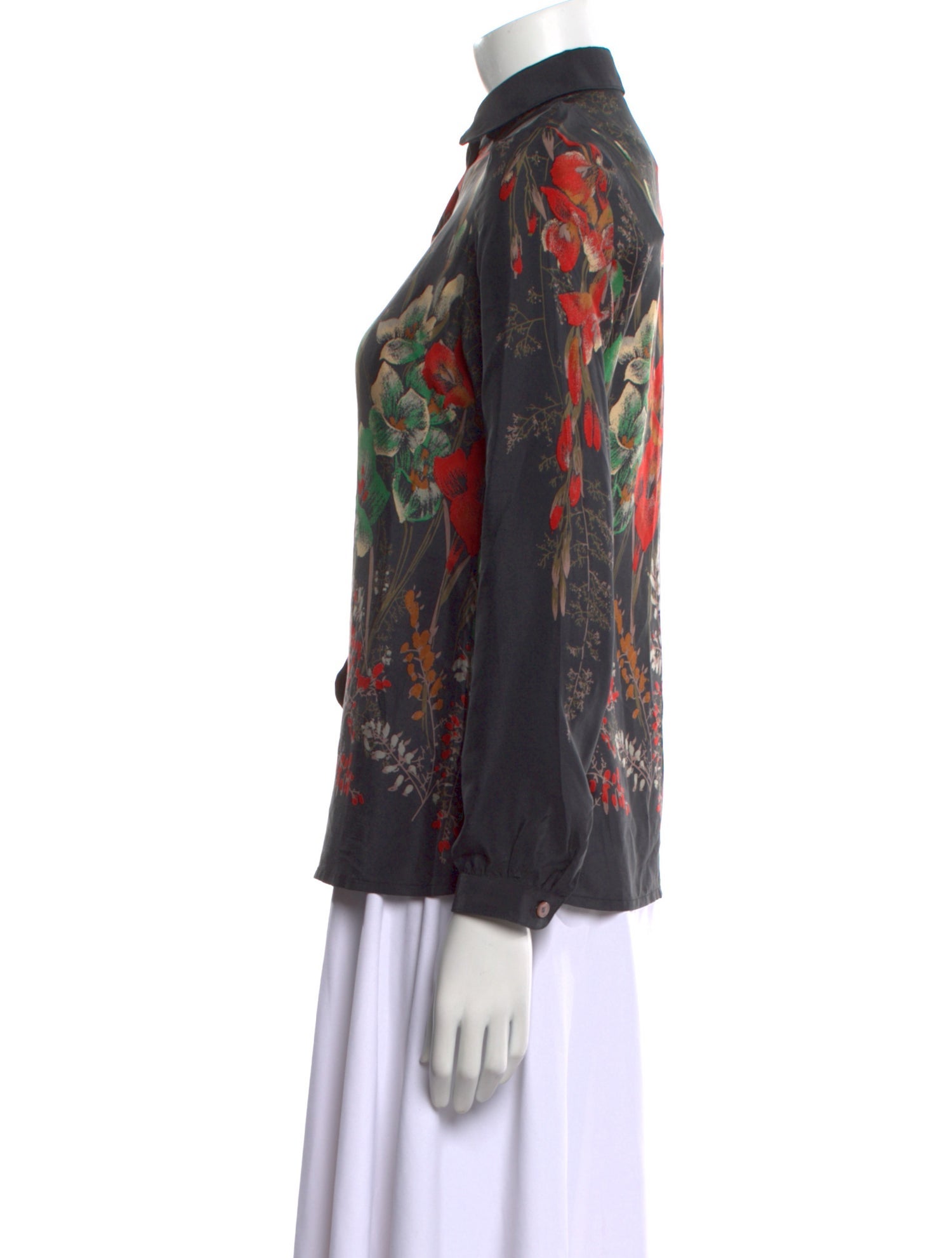 Celine Floral Silk Button-Up Top