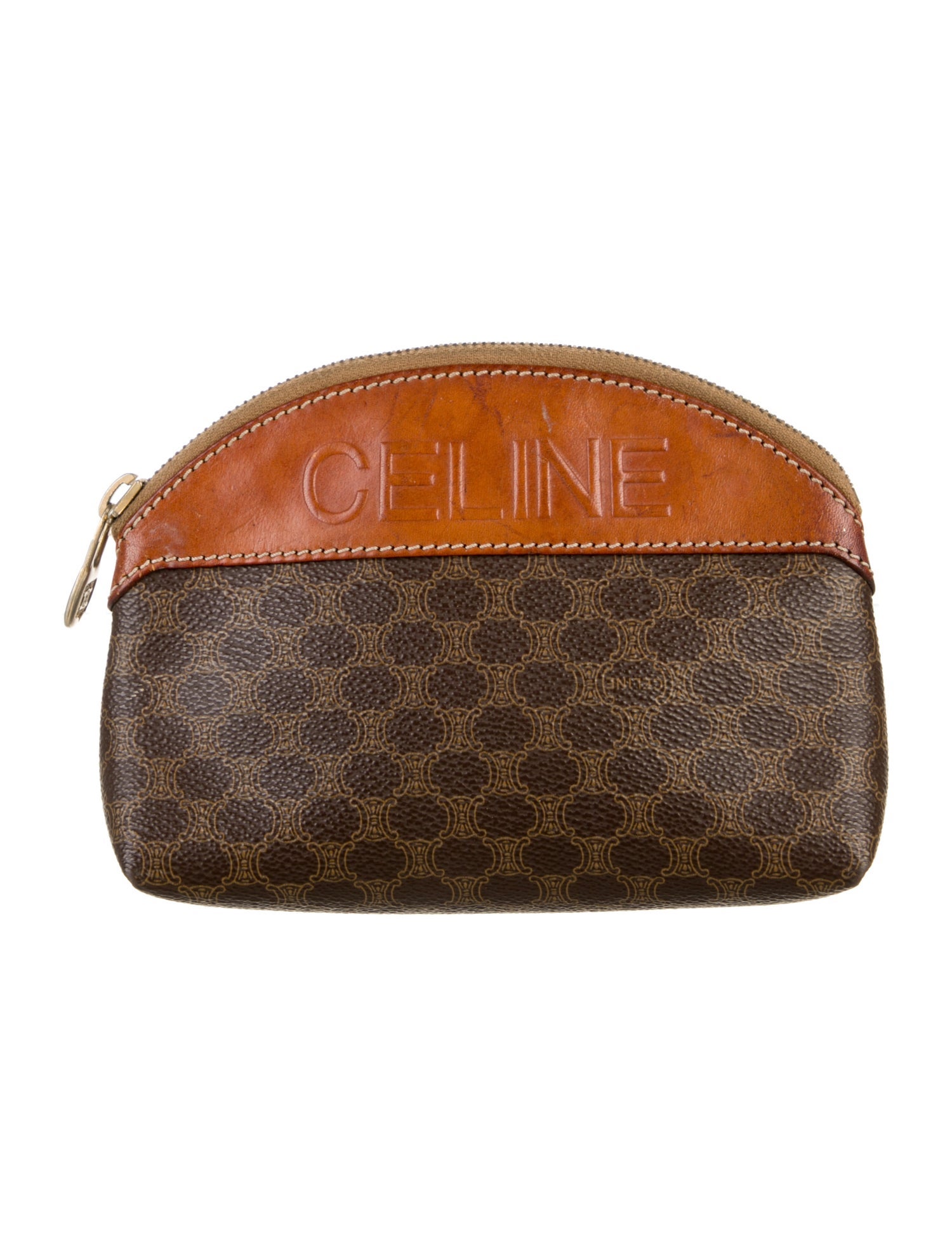 Celine Coated Canvas Leather Trim Cosmetic Bag