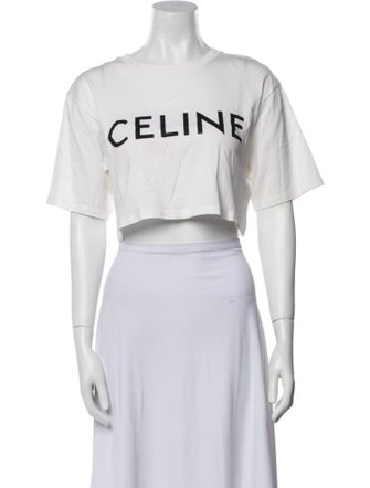 Celine Graphic Print Crew Neck Crop Top