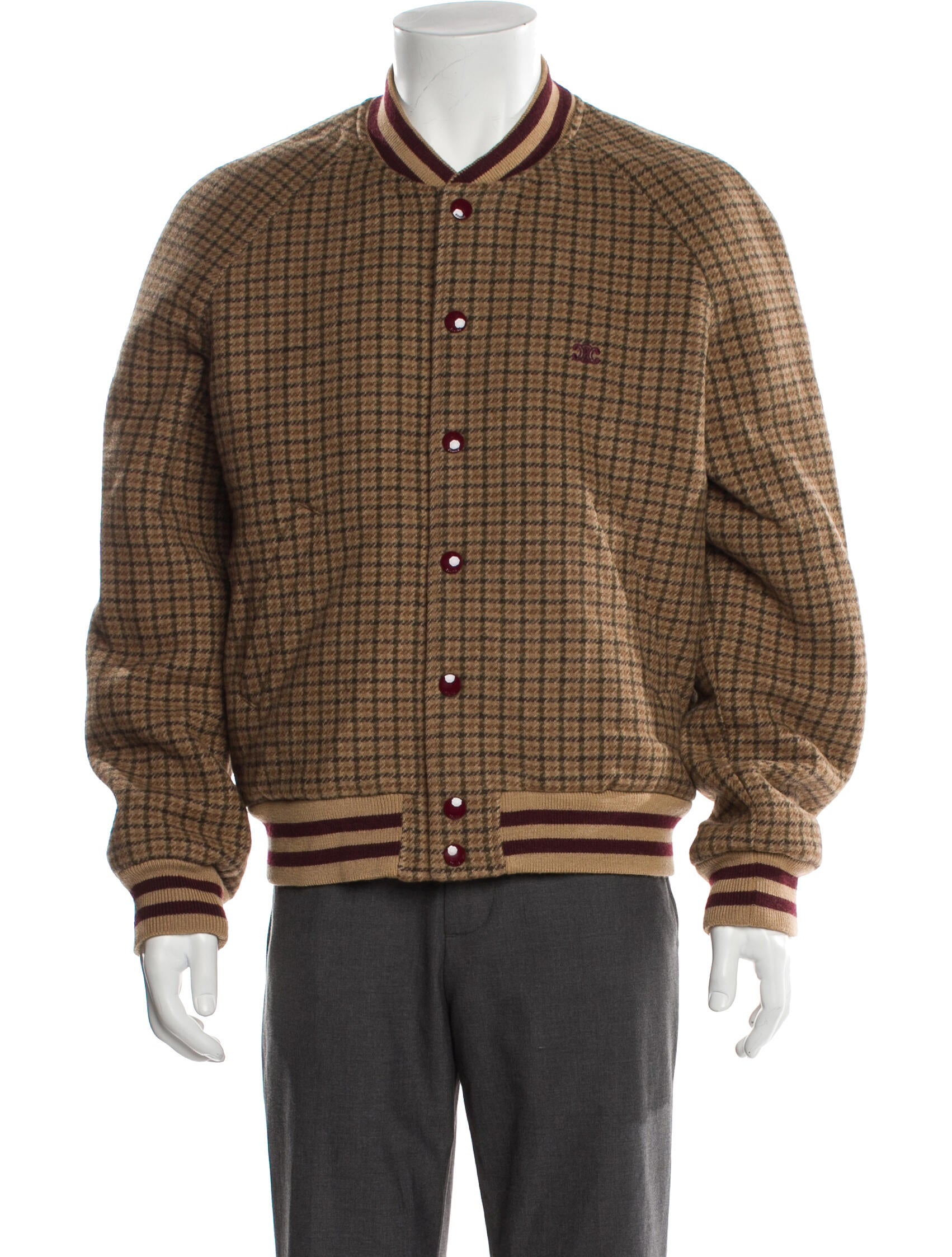 Celine Wool Plaid Print Bomber Jacket