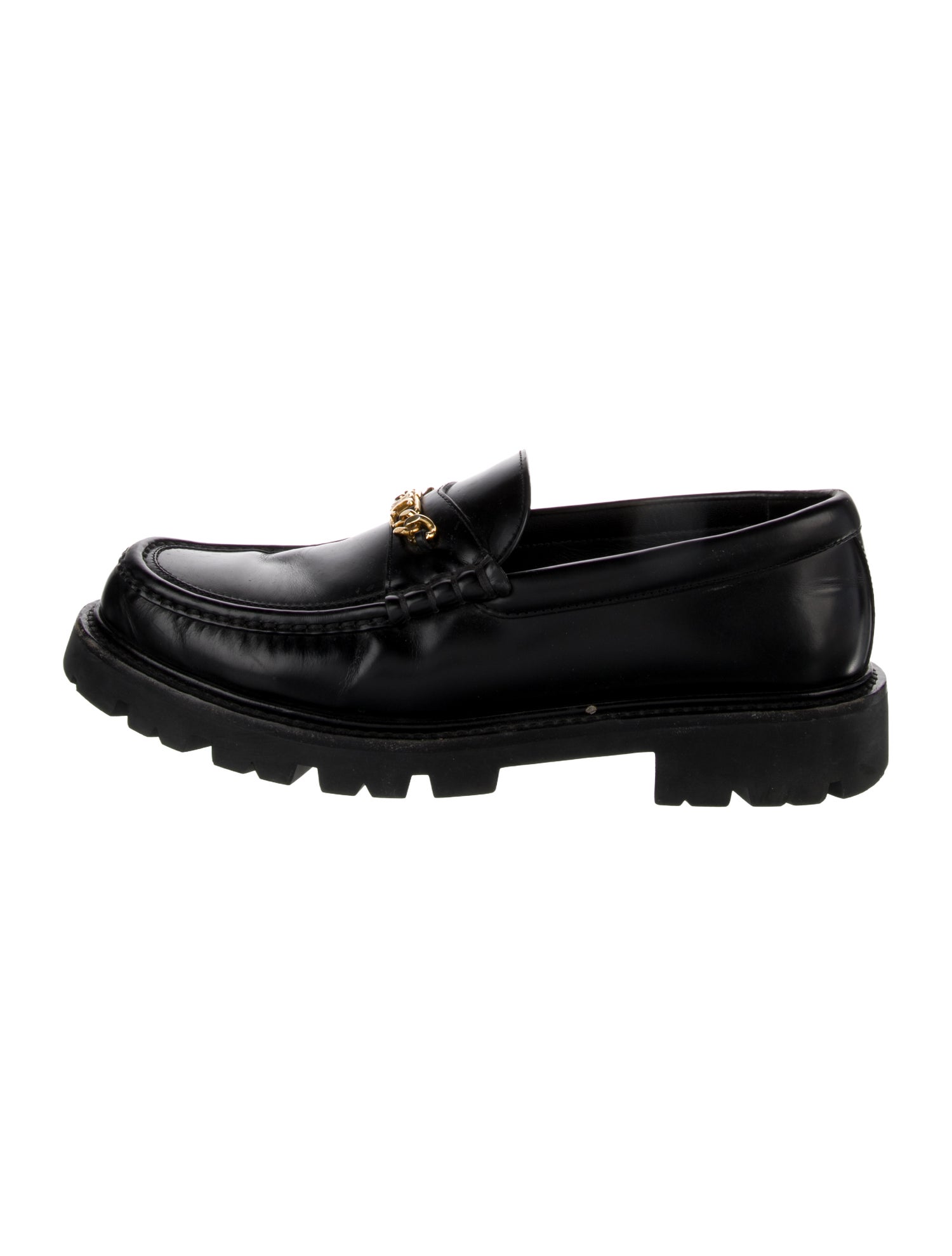 Celine Leather Chain-Link Accents Loafers