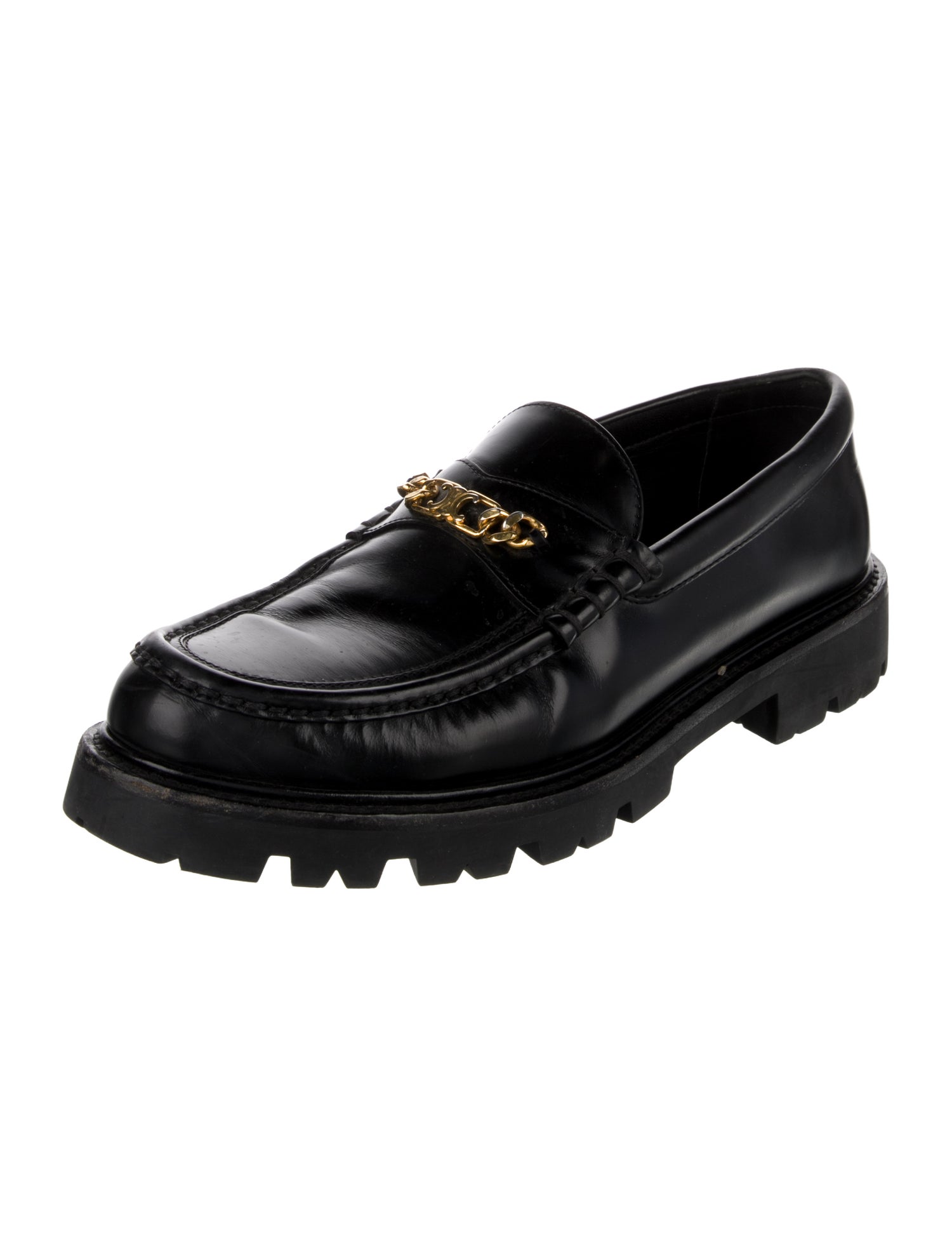 Celine Leather Chain-Link Accents Loafers