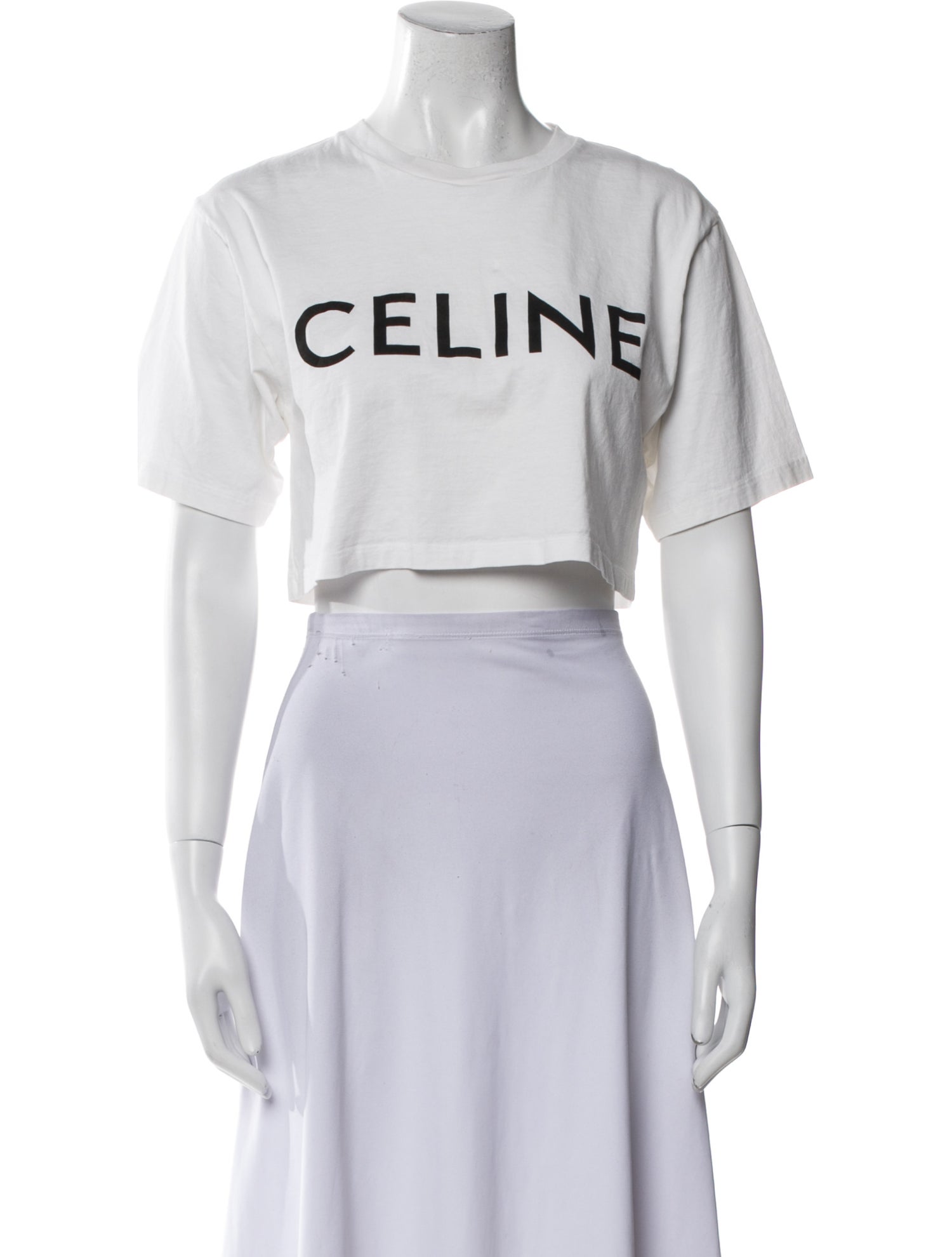 Celine Graphic Print Crew Neck Crop Top