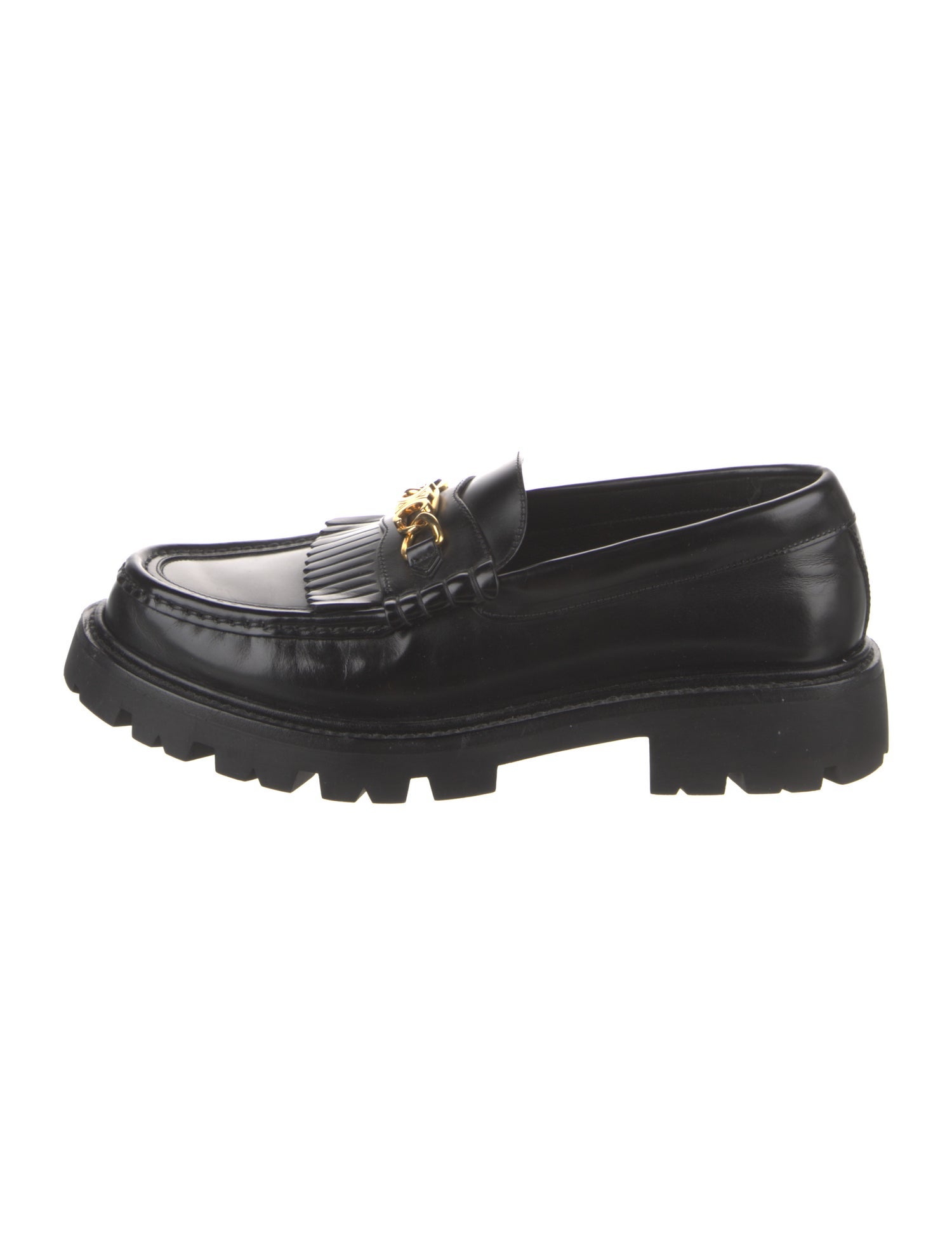 Celine Leather Chain-Link Accents Loafers