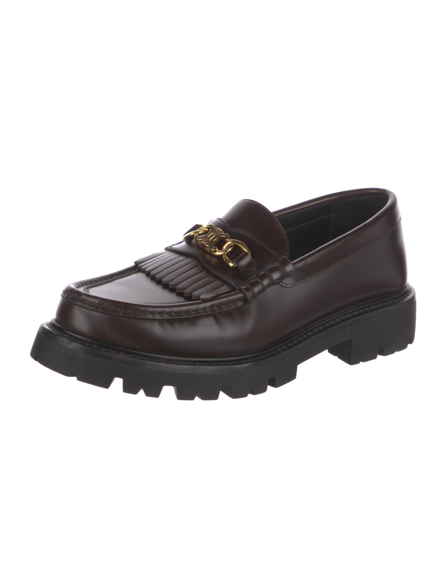 Celine Leather Fringe Trim Accent Loafers