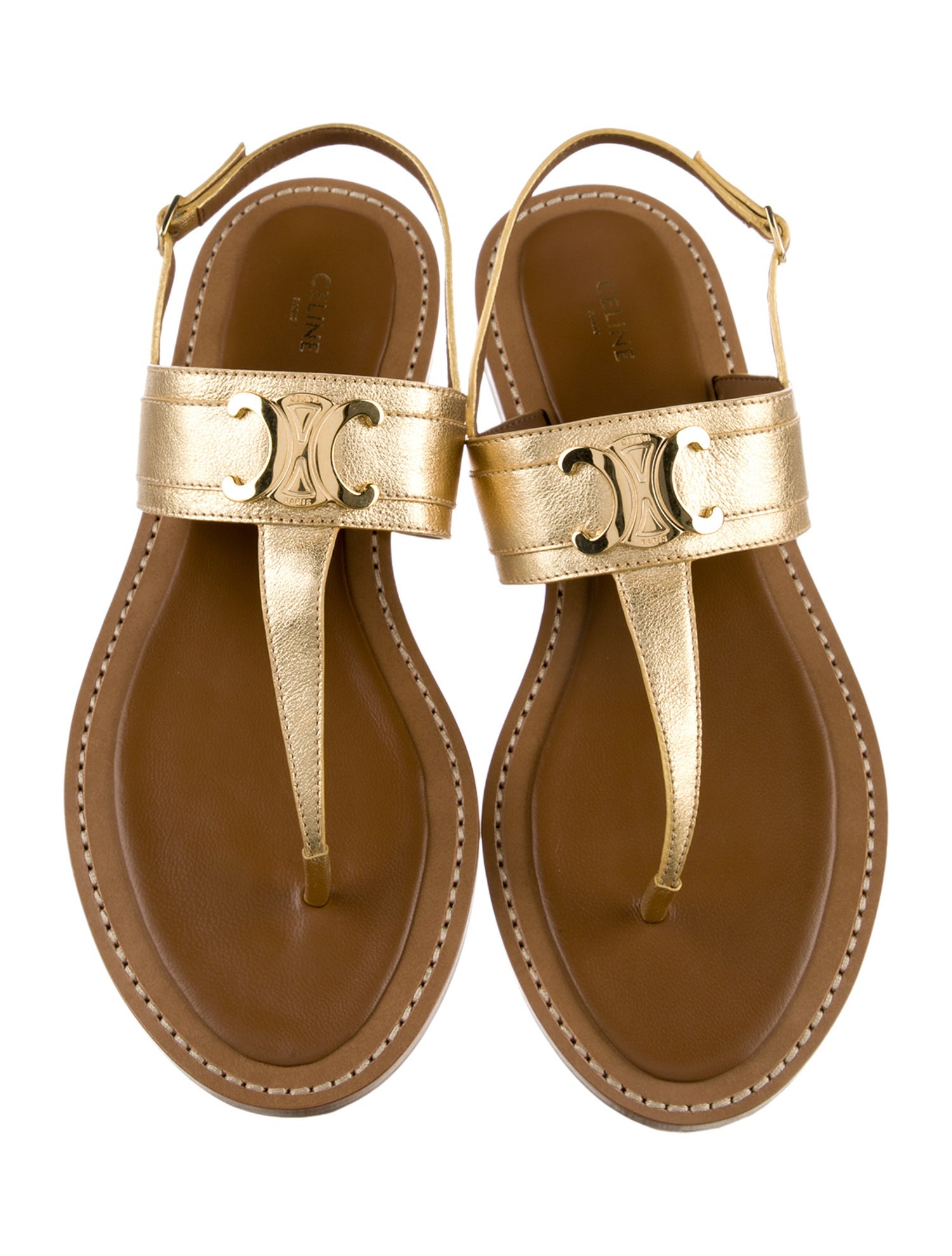 Celine Leather T-Strap Sandals