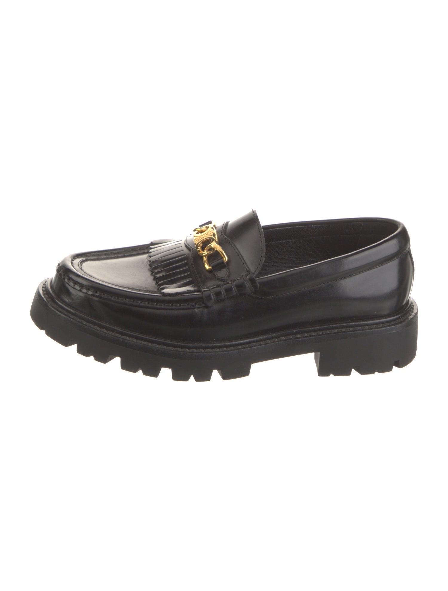 Celine Leather Chain-Link Accents Loafers