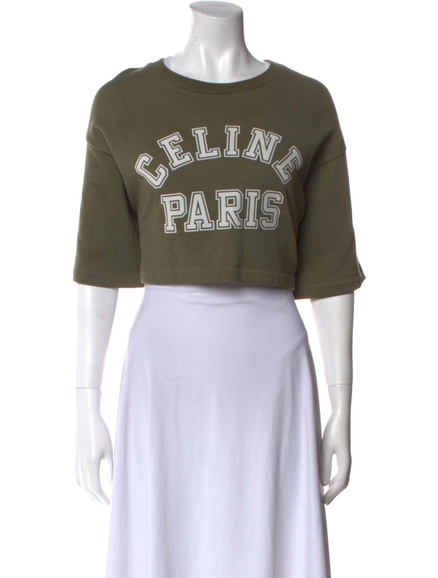 Celine Graphic Print Crew Neck Crop Top