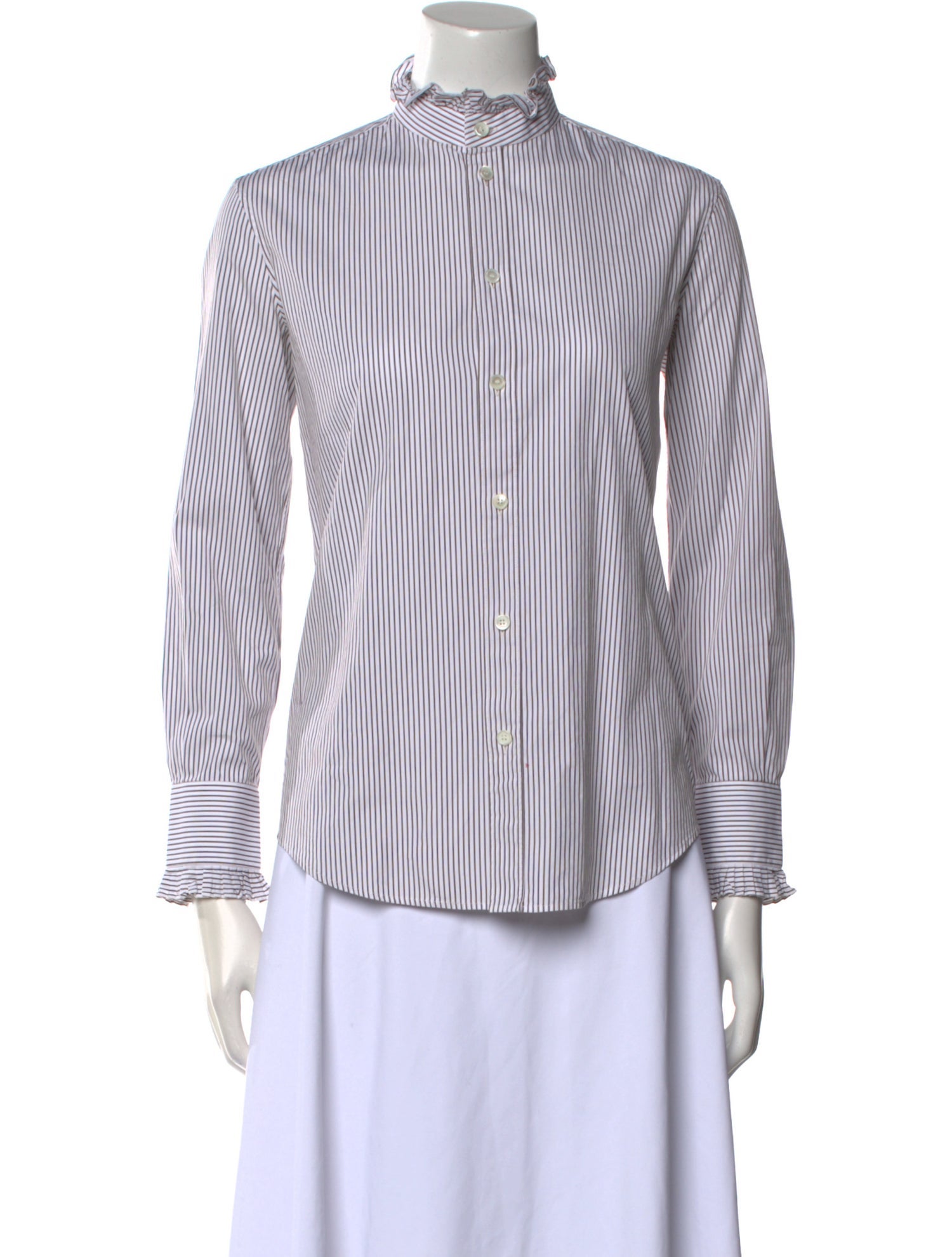 Celine Striped Long Sleeve Striped Button-Up Top