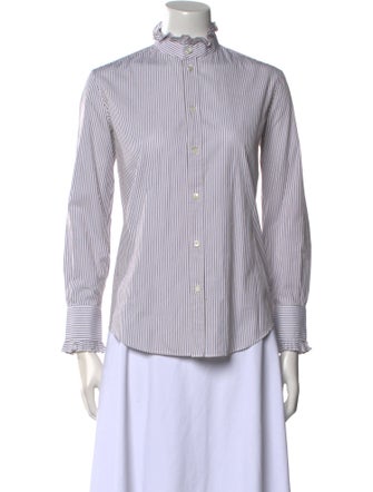 Celine Striped Long Sleeve Striped Button-Up Top