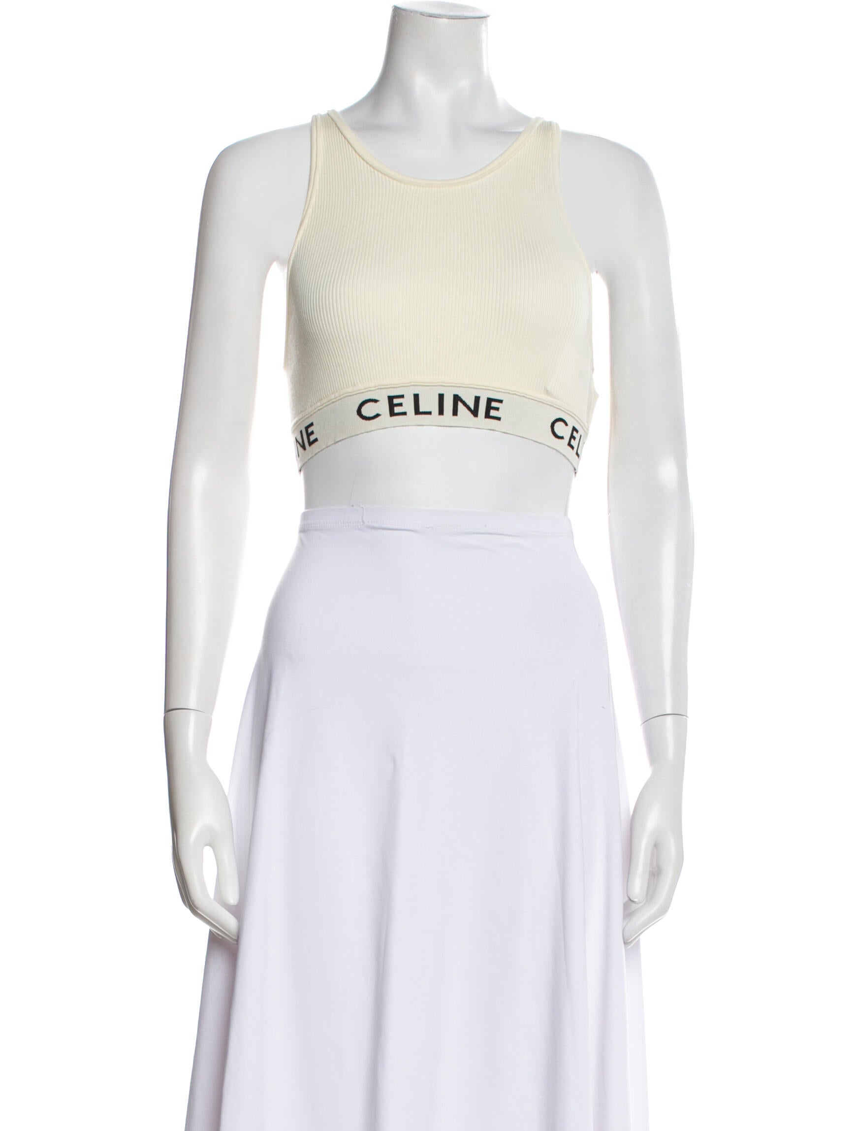 Celine Graphic Print Scoop Neck Crop Top
