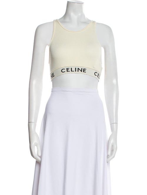 Celine Graphic Print Scoop Neck Crop Top