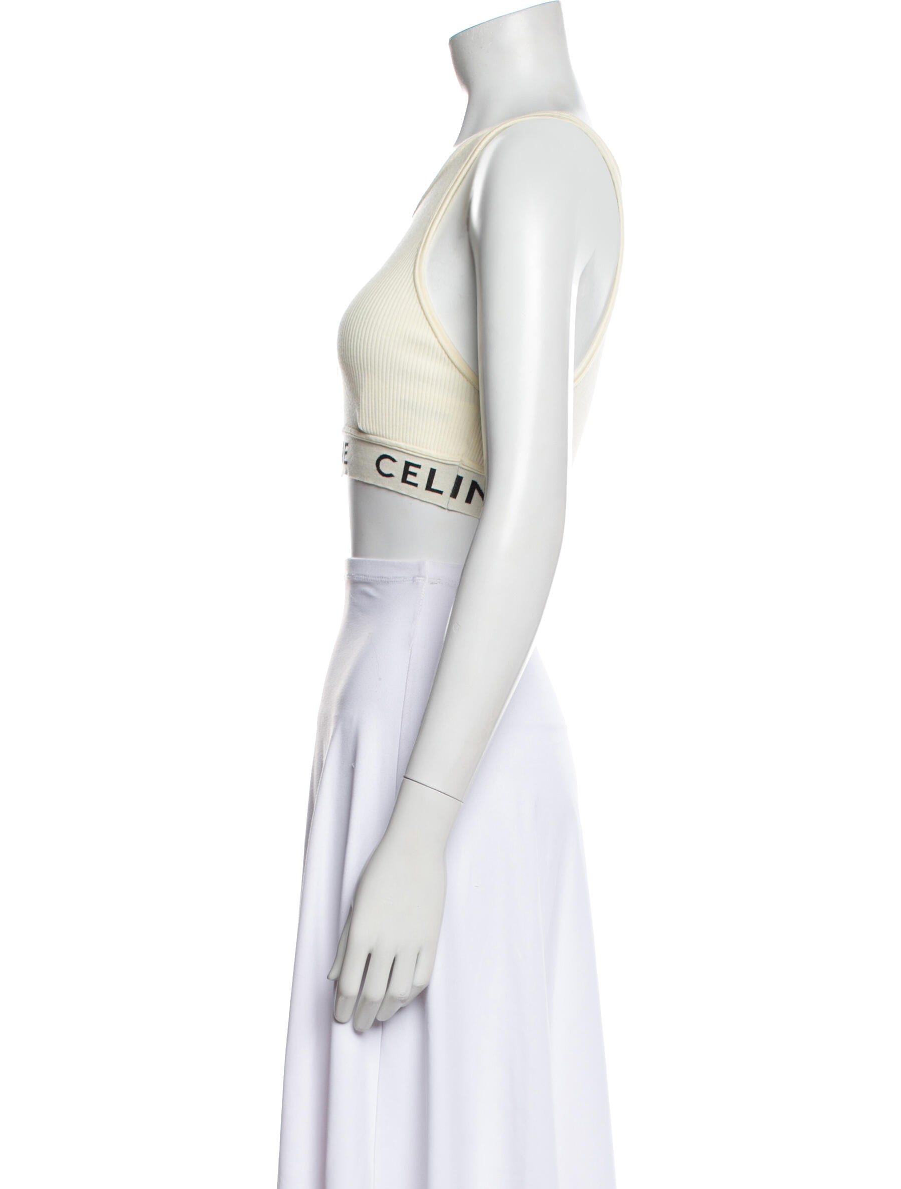 Celine Graphic Print Scoop Neck Crop Top