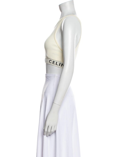 Celine Graphic Print Scoop Neck Crop Top