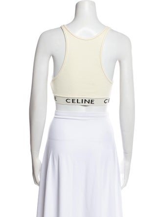 Celine Graphic Print Scoop Neck Crop Top