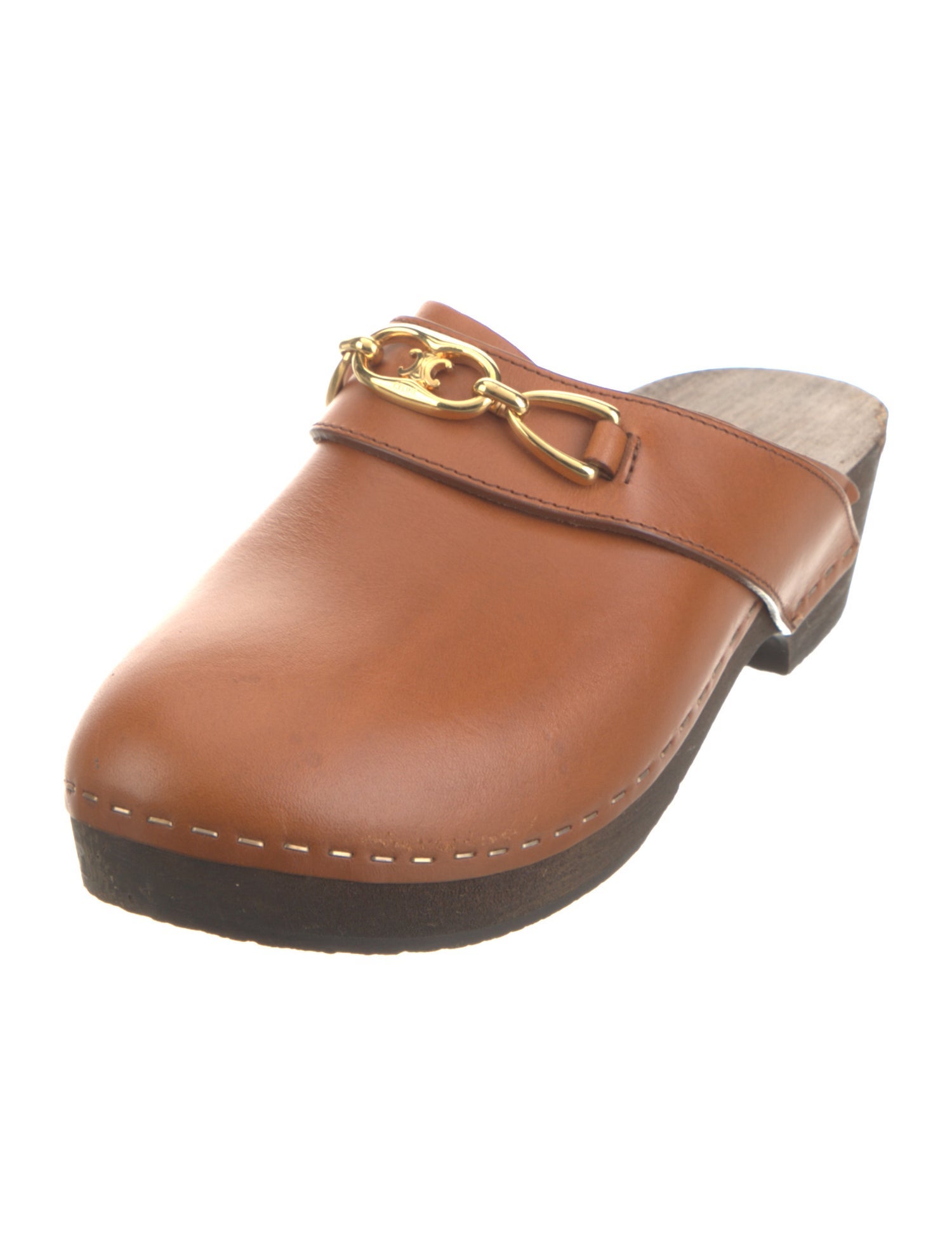 Celine Leather Chain-Link Accents Mules