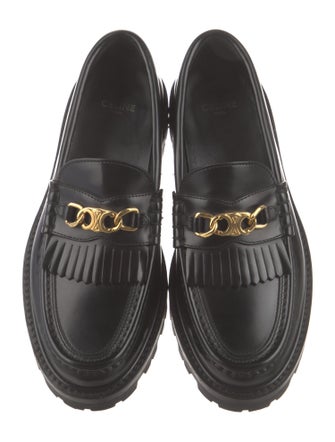 Celine Leather Fringe Trim Accent Loafers