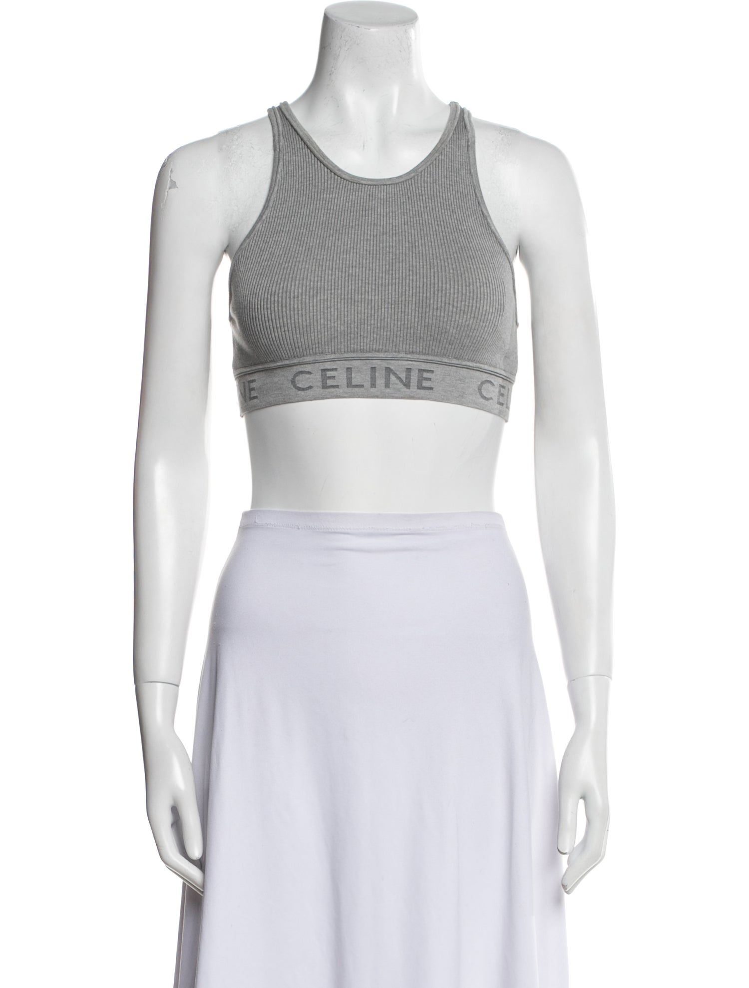 Celine Graphic Print Scoop Neck Crop Top