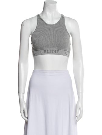 Celine Graphic Print Scoop Neck Crop Top