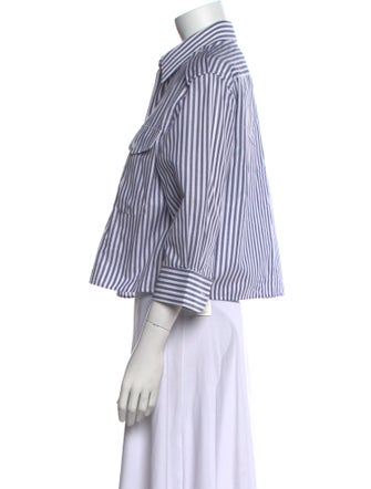 Celine Striped Three-Quarter Sleeve Button-Up Top