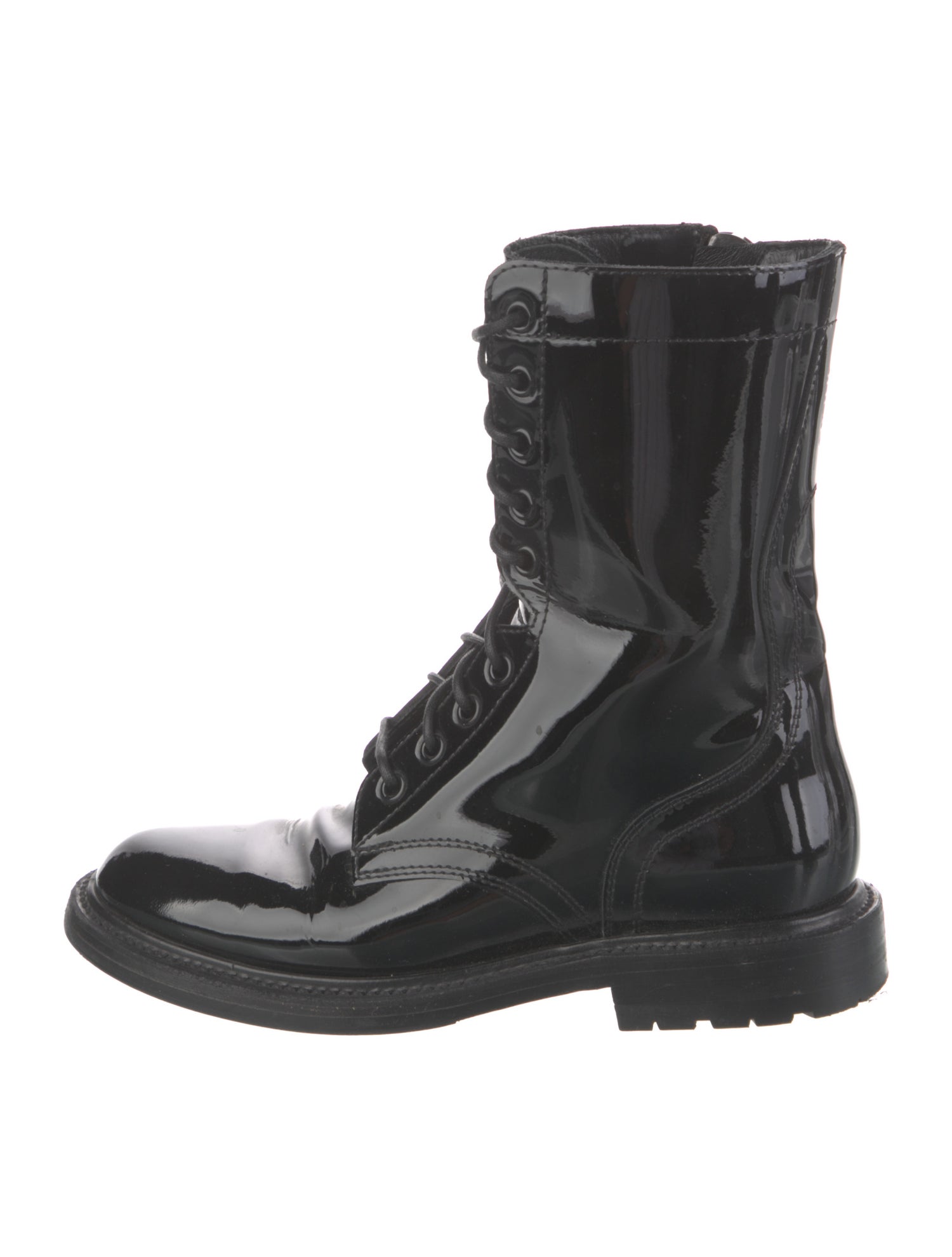 Celine Combat Patent Leather Combat Boots