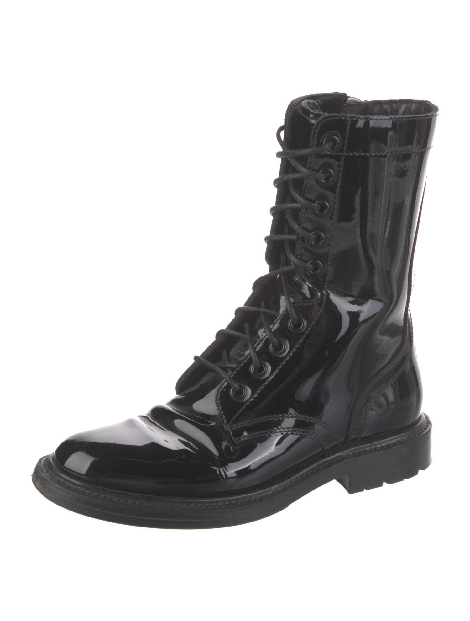 Celine Combat Patent Leather Combat Boots