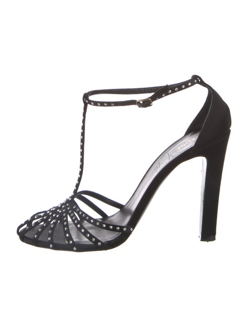 Celine Satin Crystal Embellishments T-Strap Pumps