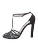 Celine Satin Crystal Embellishments T-Strap Pumps