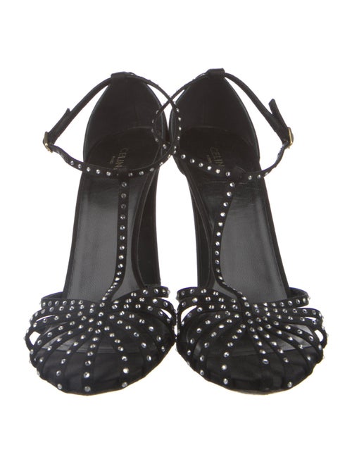 Celine Satin Crystal Embellishments T-Strap Pumps