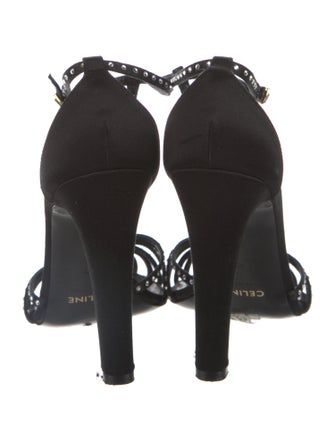 Celine Satin Crystal Embellishments T-Strap Pumps