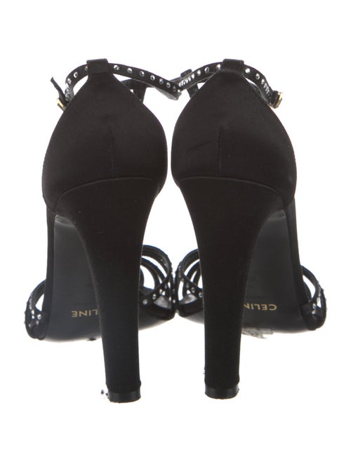 Celine Satin Crystal Embellishments T-Strap Pumps