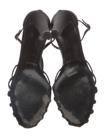 Celine Satin Crystal Embellishments T-Strap Pumps