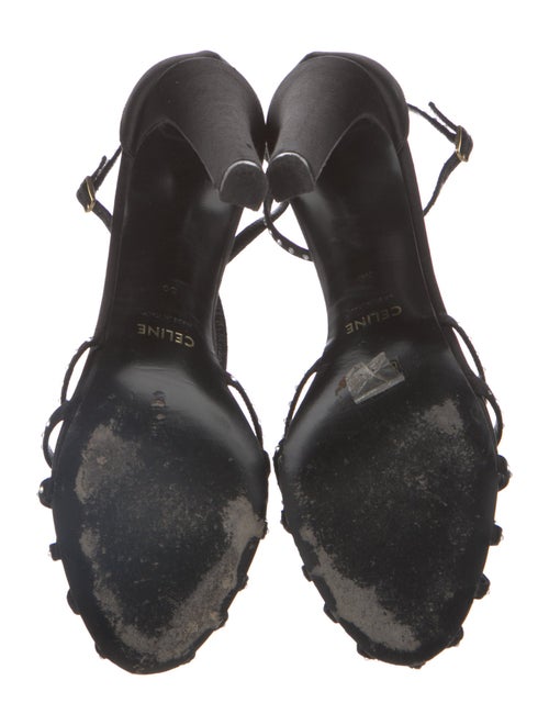 Celine Satin Crystal Embellishments T-Strap Pumps