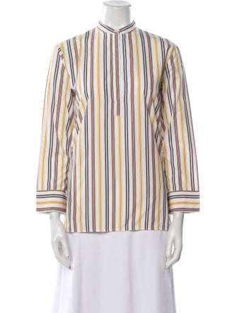 Celine Striped Mock Neck Button-Up Top