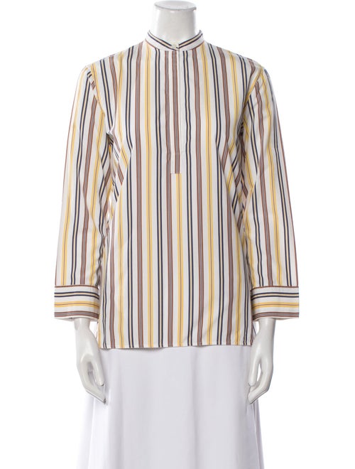 Celine Striped Mock Neck Button-Up Top