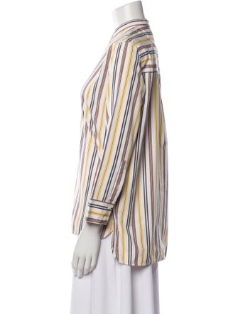 Celine Striped Mock Neck Button-Up Top
