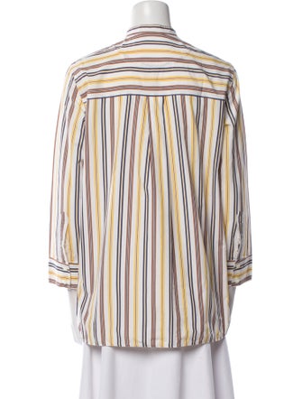 Celine Striped Mock Neck Button-Up Top